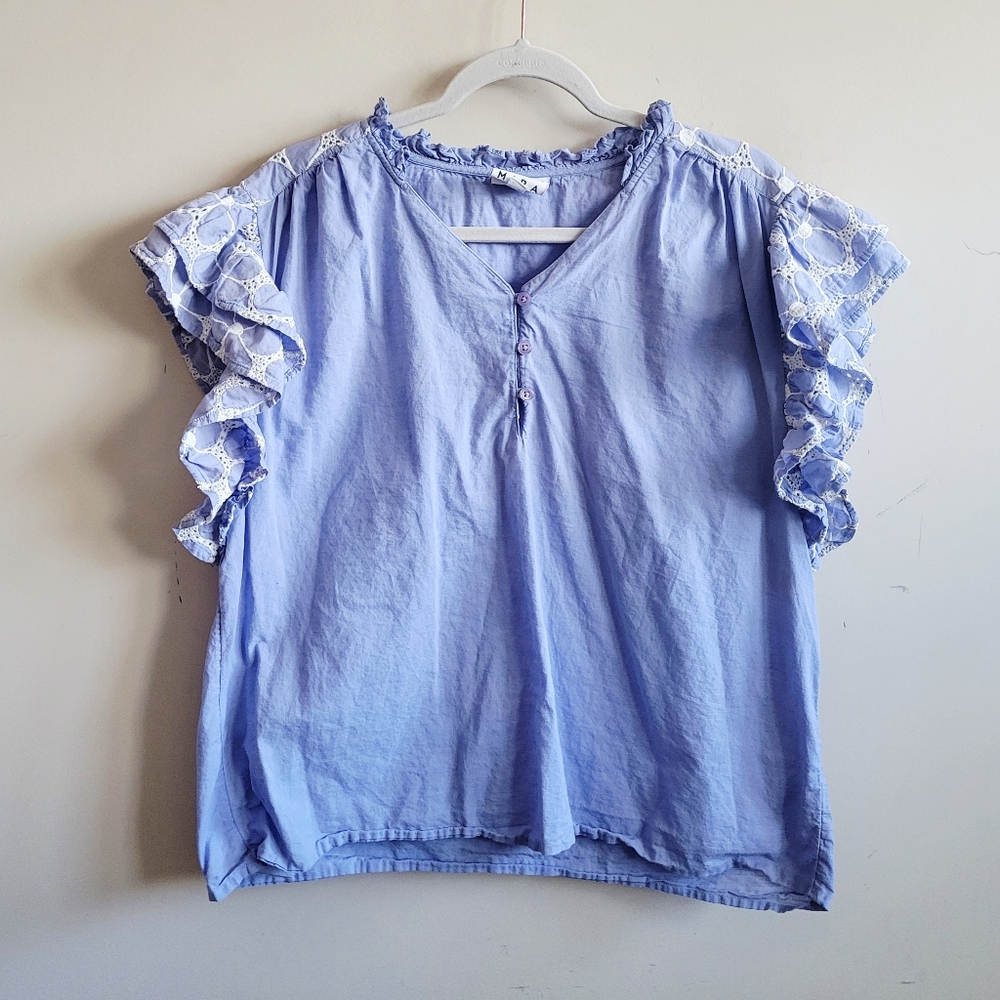 Mira Ruffled Sleeves Eyelet Blouse‎